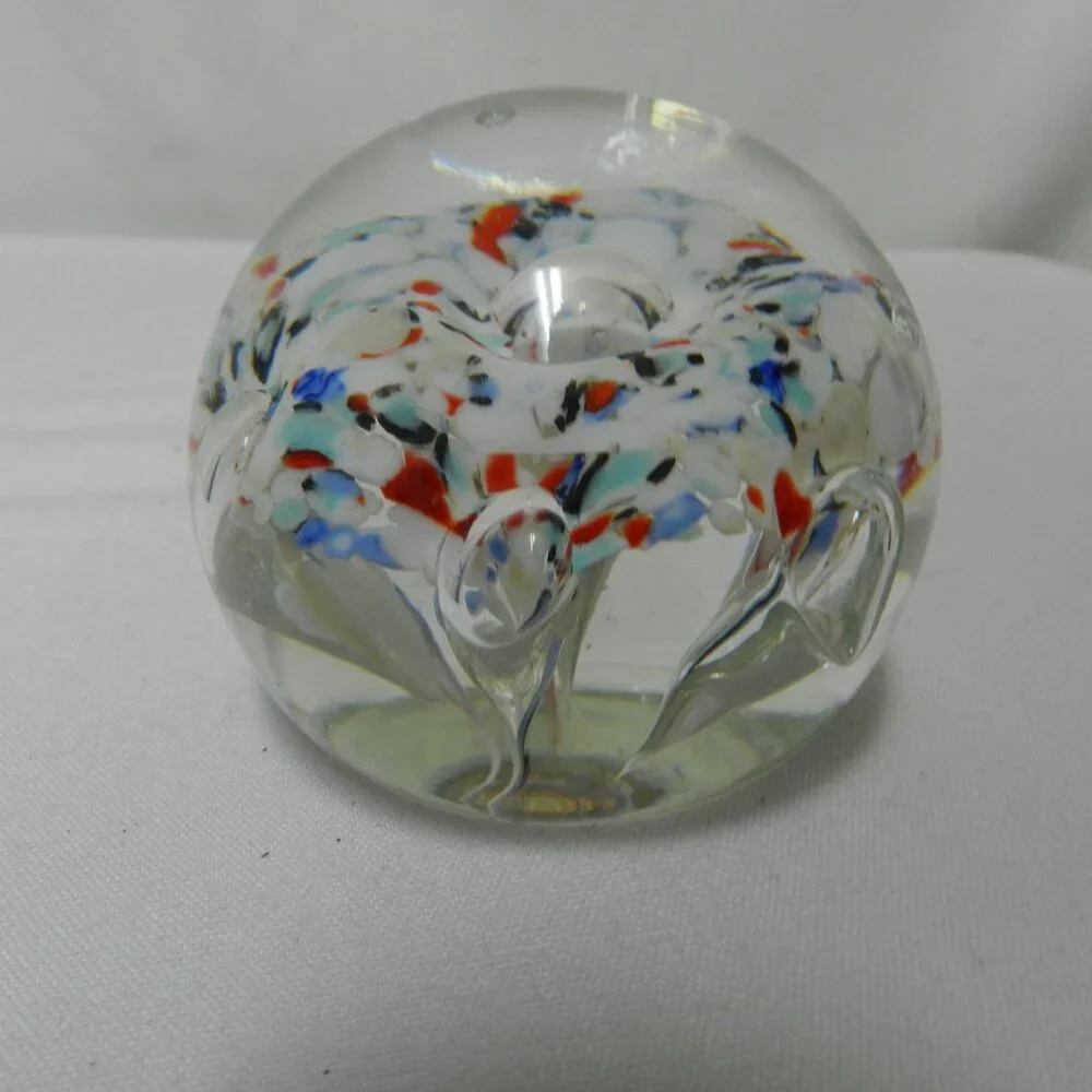 John Gentile Millefiori Controlled Bubble Paperweight Marked w/ Eagle handmade